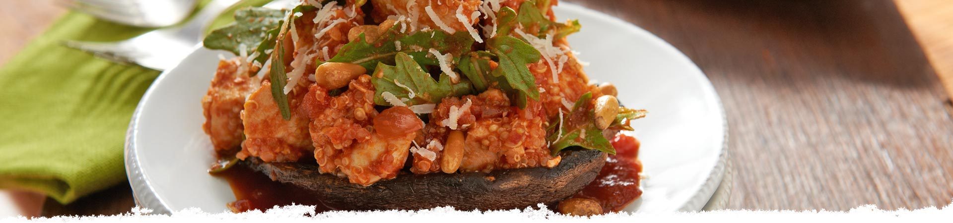 Balsamic & Caramelized Onion Chicken-Stuffed Mushrooms