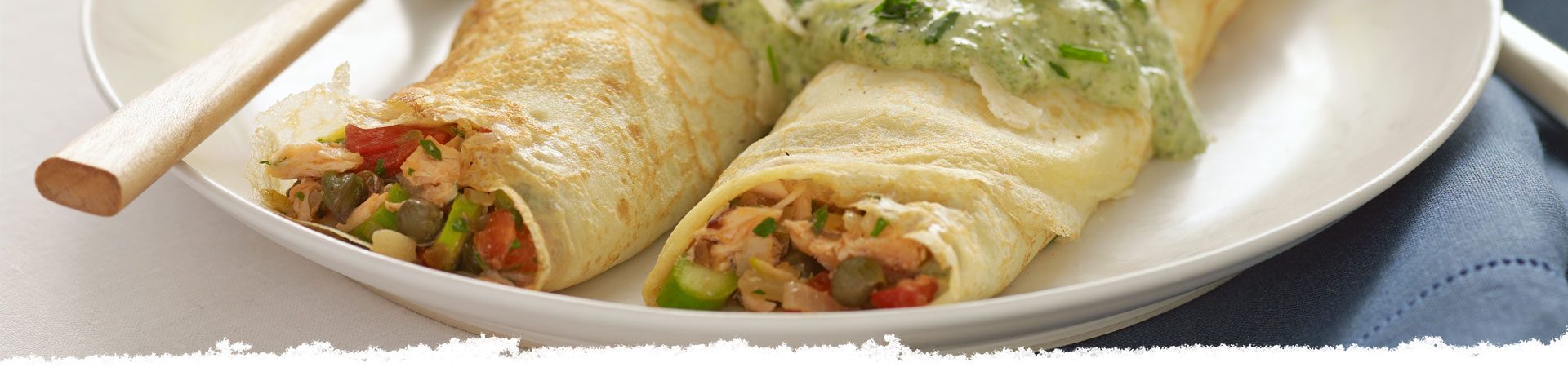 Salmon Crepes with Creamy Sage Pesto