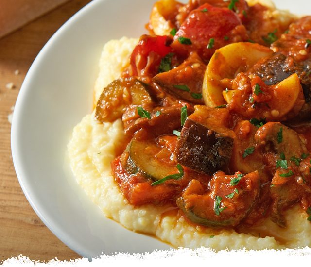Asiago Giambotta (Vegetable Stew) Over Parmesan Polenta