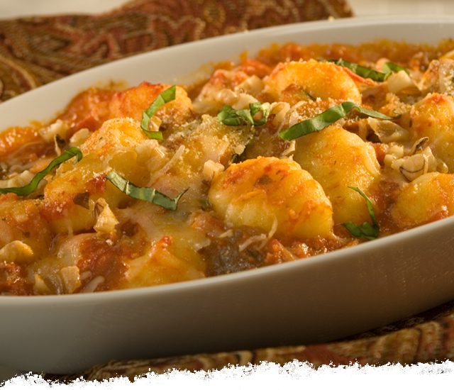Baked Gnocchi with Two Cheeses & Walnuts