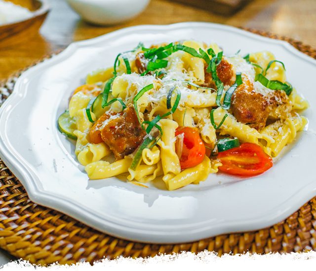 Campanelle with Zucchini, Tomatoes and Basil