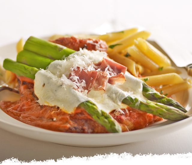 Chicken & Asparagus Parmesan in Vodka Sauce