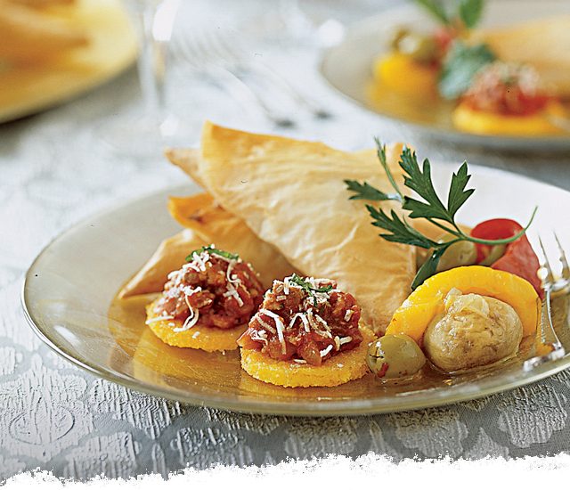 Polenta Hors D’oeuvres with Sausage & Basil