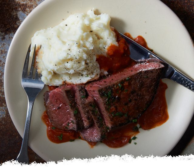 Porcini & Truffled Steak & Onions with Garlic Mashed Potatoes