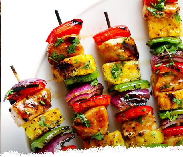 Rainbow Hawaiian Chicken Kebabs
