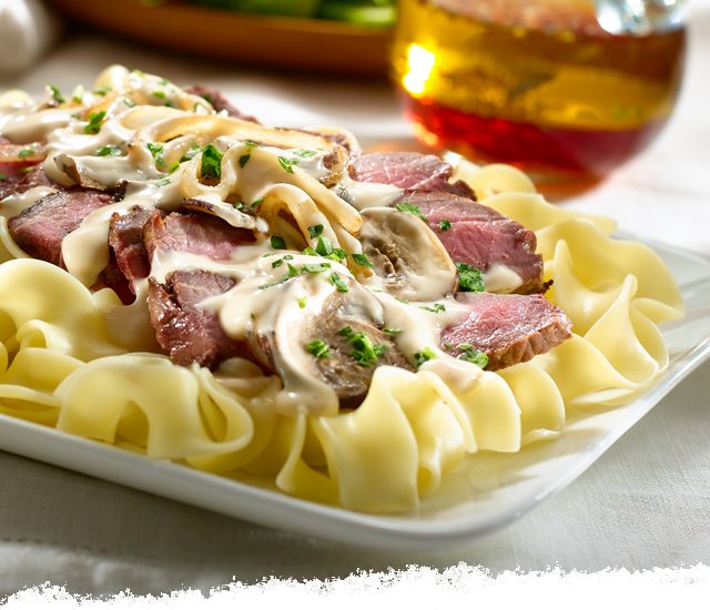 Sliced Sirloin with Stroganoff Sauce