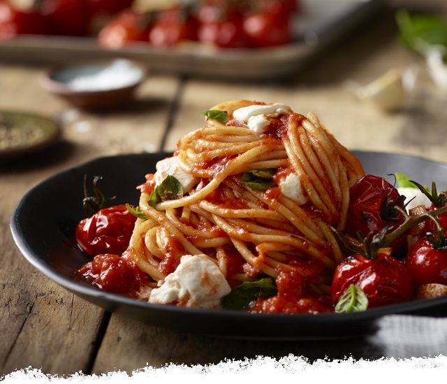 Spaghetti with Burrata & Blistered Cherry Tomatoes