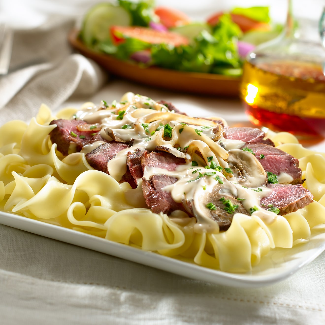 Sliced Sirloin with Stroganoff Sauce