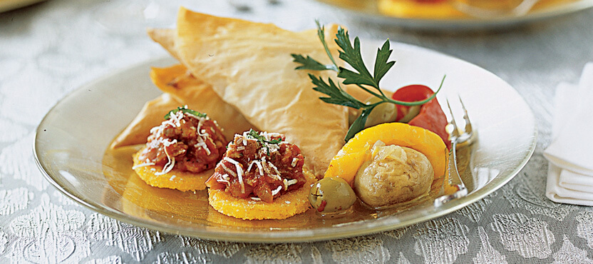 Polenta Hors D’oeuvres with Sausage & Basil