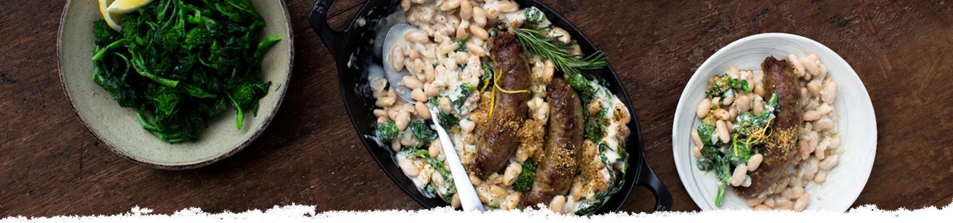 Creamy White Bean Gratin with Broccoli Rabe and Sausage