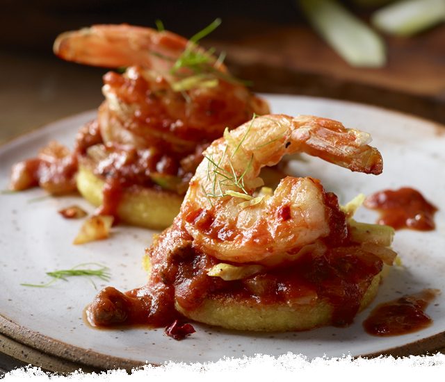 Pan-Fried Polenta Rounds with Shrimp