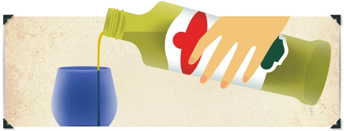 Place 2 tablespoons of Extra Virgin Olive Oil in your tasting glass (a wine glass works well, but small plastic cups are fine too and make for easier clean-up).