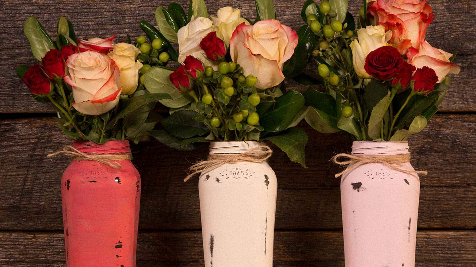 Add roses and place at the center of your Tuscan-inspired table for a simple Valentine’s Day vase.