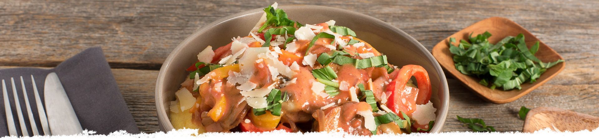 Sausage, Peppers and Onions with Creamy Rosa Polenta