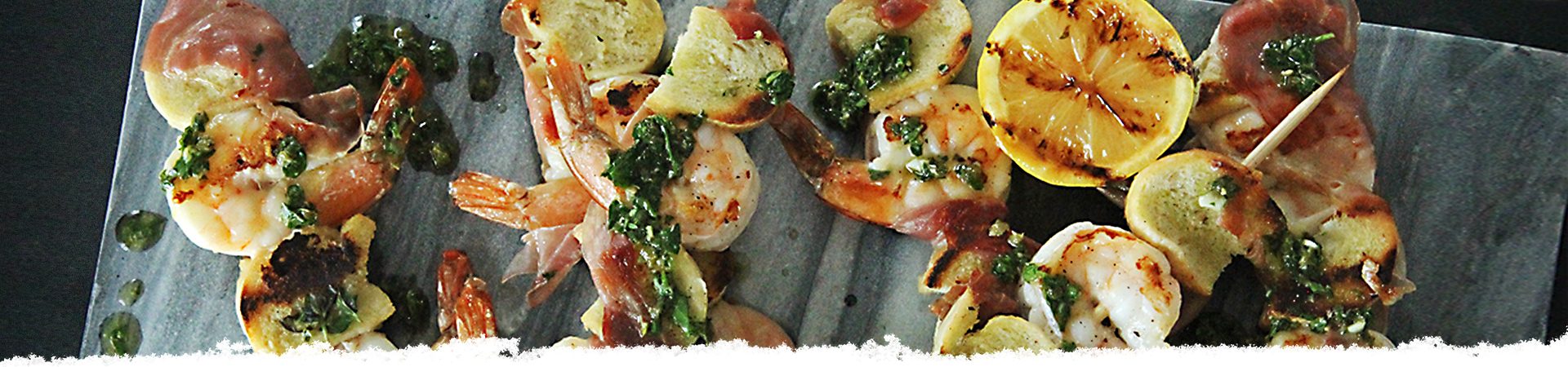 Prosciutto Wrapped Shrimp Skewers with Italian Salsa Verde