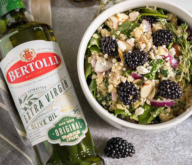 Blackberry Spinach Quinoa Salad with Blackberry Thyme Infused Olive Oil
